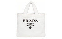 PRADA Fabric Tote Bag Shopping Bag Handbag Women's White