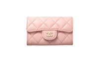 CHANEL Grain Calfskin Card Holder Regular Women's Pink