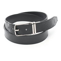 LOUIS VUITTON Solid Color Design Pin Buckle Calfskin Leather Belts Women's Black Width: 3.5cm