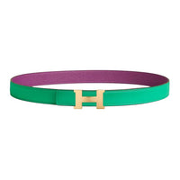 HERMES Metal Leather Belts Women's Green Width 2.4CM