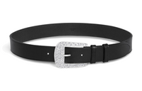 CELINE Silver Finish Pin Buckle Leather Belts Women's Black