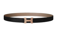 HERMES Calfskin Leather Belts Unisex Black Width 2.4CM