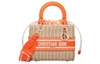 DIOR Lady Dior Wicker Shoulder Bag Crossbody Bag Handbag Medium Size Women's Fluorescent Orange