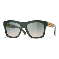 CHANEL Metal Acetate Irregular Shape Sunglasses Women's Green
