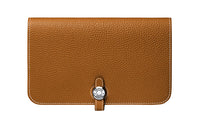 HERMES Dogon Duo Togo Calfskin Wallet Regular Women's Gold Brown