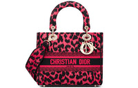 DIOR MizzaLady D Lite Leopard Print Lady Dior Bag, Shoulder Bag, Crossbody Bag Medium Size Women's Raspberry
