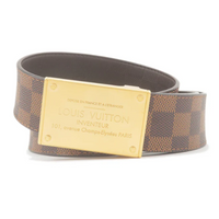 LOUIS VUITTON Canvas Leather Leather Belts Men's Brown Width: 4CM
