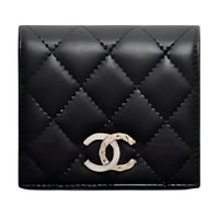 CHANEL Lambskin Wallet Women's Black