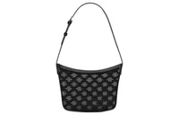 CELINE Croque Fabric Cow Leather Patchwork Binding Handbag Shoulder Bag Women's Black