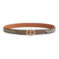 HERMES Metal Calfskin Rose Gold-Plated Leather Belts Women's Brown Width 2.4CM