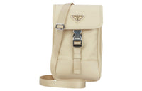 PRADA Saffiano Nylon Cell Phone Pouch, Crossbody Bag, Shoulder Bag Unisex Beige