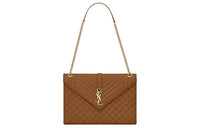 SAINT LAURENT ENVELOPE Grained Embossed Leather Envelope Bag Shoulder Bag Crossbody Bag Women's Deep Natural Brown