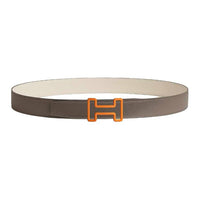 HERMES Calfskin, Stainless Steel, Rubber Leather Belts Men's Umber Width 3.2CM