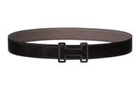 HERMES H Line Double Sided Black Buckle Togo Calfskin Double Sided Leather Belt Men's Black Width 3.2cm