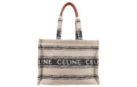 CELINE Cabas Jacquard Fabric Tote Bag Shopping Bag Handbag Women's White/Black