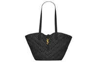 SAINT LAURENT Raffia With Vegetable Tanned Leather Handbag Small Size Women's Black