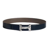 HERMES Calfskin Leather Belts Men's Sea Blue/Gray Width: 3.8CM