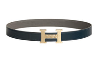 HERMES Leather Belts Unisex Marine Blue/Tin Gray