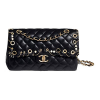 CHANEL Classic Flap CF Diamond Pattern Lambskin Flap Bag, Chain Bag, Crossbody Bag, Shoulder Bag Women's Black