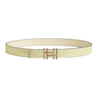 HERMES Calfskin Metal Gold-Plated Leather Belts Women's Light Yellow Width 2.4CM