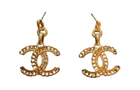 CHANEL Alloy Rhinestone Stud Earrings Unisex Gold