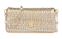 MIU MIU Lambskin Shoulder Bag Crossbody Bag Women's Yellow Iron Pyrite