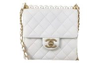 CHANEL Classic Flap CF Leather Shoulder Bag Crossbody Bag Small Size Women's White