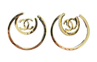 CHANEL Rhinestone Earrings Women's Gold