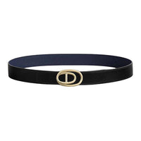 HERMES Calfskin Leather Belts Women's Black Blue Width: 3.2CM