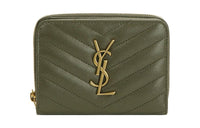 SAINT LAURENT Monogram Grained Calfskin Wallet Regular Women's Gravel Gray/Khaki Gray