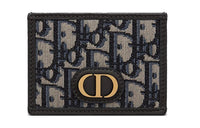 DIOR 30 Montaigne Collection Leather Trim Card Clip Card Holder Unisex Blue