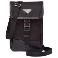 PRADA Recycled Nylon One Shoulder Crossbody Cell Phone Pouch Men's Black