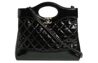 CHANEL Shiny Lambskin Portable Crossbody Bag Shoulder Bag Small Size Women's Black