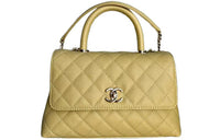CHANEL Coco Handle Embossed Calfskin Flap Bag, One Shoulder Handbag Women's Yellow