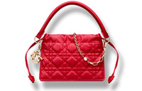 DIOR Lady Dior Sheepskin One Shoulder Handbags Mini Women's Red