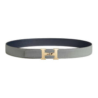 HERMES Calfskin Leather Belts Women's Gray Blue Width: 3.2CM