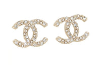 CHANEL Brass Rhinestone Pearl Earrings Women's Light Gold