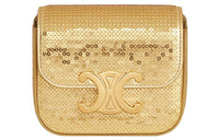 CELINE Triomphe Sequins Calfskin Shoulder Bag Crossbody Bag Mini Women's Gold