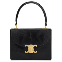 CELINE Lizard Skin Handbag Small Size Unisex Black
