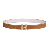 HERMES Calfskin Leather Belts Unisex Gold/Light Purple Width: 2.4cm