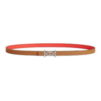 HERMES Calfskin Leather Belts Women's Brown/Orange Width 1.3CM