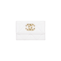 CHANEL 19Bag Bright Lambskin Card Holder Women's White