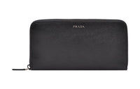 PRADA Saffiano Leather Wallet Men's Black/Baltic Blue