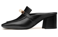 HERMES Blossom Block Heel High Heels 6cm Women's Black
