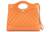 CHANEL Cow Leather Shoulder Bag Crossbody Bag Handbag Mini Women's Orange