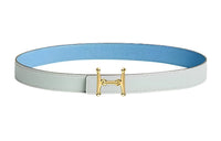 HERMES Comfortable Gold Buckle Epsom Calfskin Double-Sided Leather Belt Women's Dusty Blue/Sky Blue Width: 2.4cm