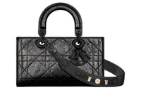 DIOR Pleated Cow Leather Shoulder Bag Crossbody Bag Handbag Small Size Women's Black