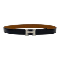 HERMES Calfskin Leather Belts Men's Black Width: 3.2CM