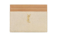 SAINT LAURENT GABY Canvas With Leather Card Holder Wallet Women's Brown Gold