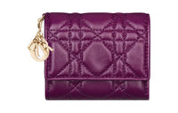 DIOR Lady Dior Lambskin Handheld Card Holder Wallet Women's Mulberry Purple
